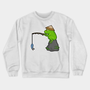 Frog on Stone at Fishing with Fishing rod & Fish Crewneck Sweatshirt